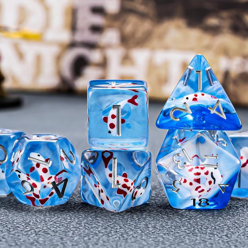 weyano Resin D&D Dice Set, Polyhedral Dice for Dungeons and Dragons Role Playing Games (D20, D12, D10, D8, D6, D4) (Red Fish) - Image 4